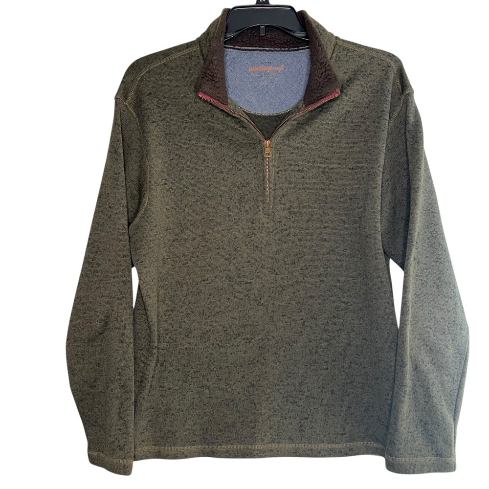 Weatherproof Vintage Mens XL Quarter Zip Olive Green Pullover Sweater Jacket
